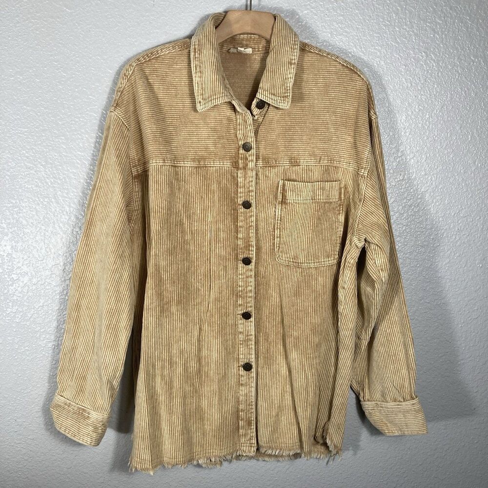 Oversized Corduroy Shacket L Shirt Raw Hem Tan Beige Cabincore Barn La Miel